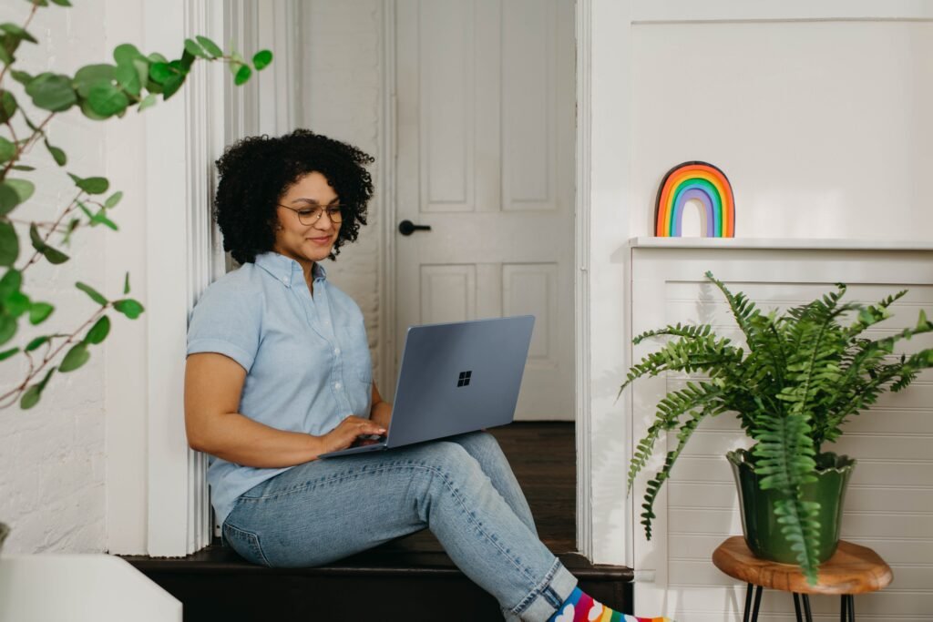 woman using surface laptop with safeassign checker