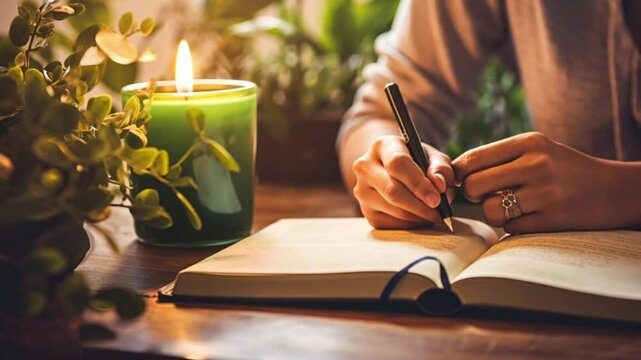 woman sitting and writing by a candle - Dyslexia Writing Examples	