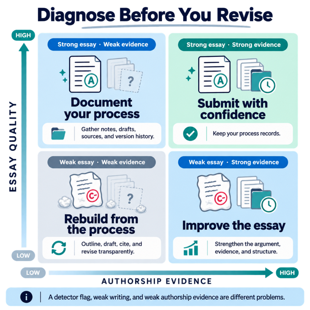 Matrix comparing essay quality with evidence of the student's writing process